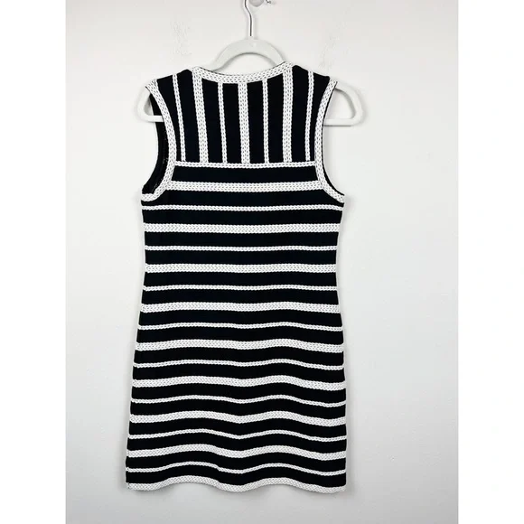 Max Studio Black And White New Braided Knit Detail Stripe Sleeveless dress - Picture 6 of 8